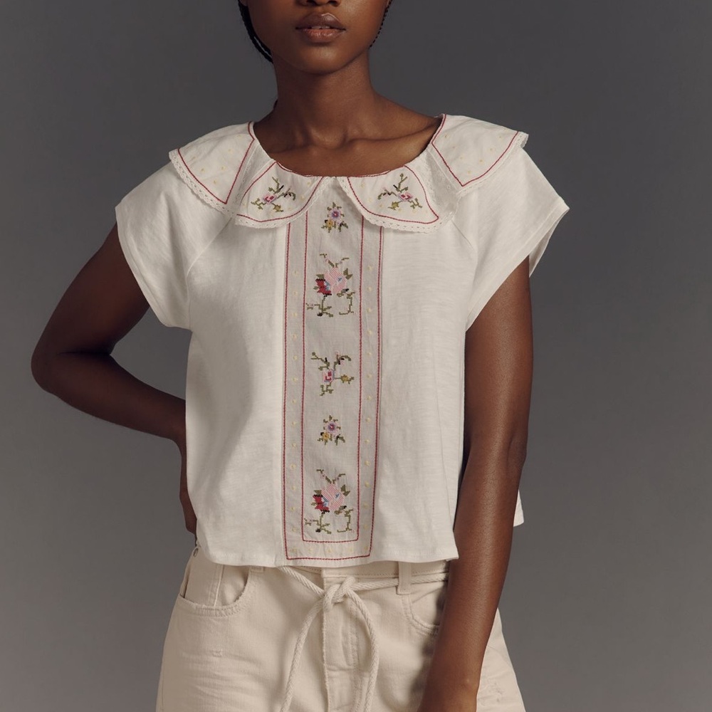 NWT Anthropologie embellished collared top size XL